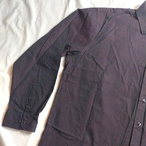 Kenneth Cole Purple Textured Black Striped Button Up Dress Shirt Size 18 - Picture 6 of 12
